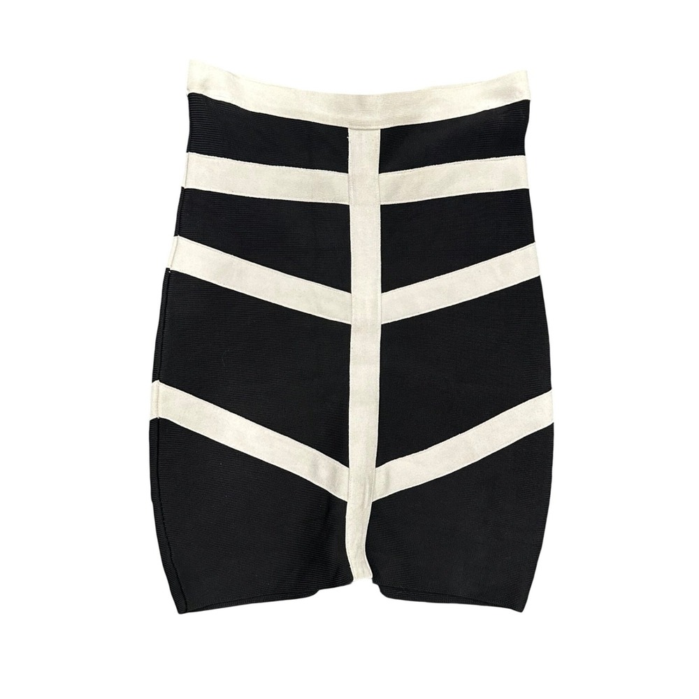 Bebe Womens XS Black White Bandage Tube Top Bodycon Striped Zip Back Night Out